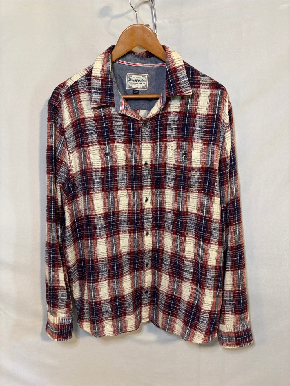 Flag & Anthem Men's Shirt Red, White, Blue Plaid Size Large